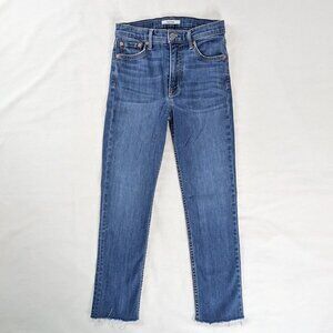 GRLFRND Reed Rich Blue Denim Raw Hem Jeans Night Light Wash
